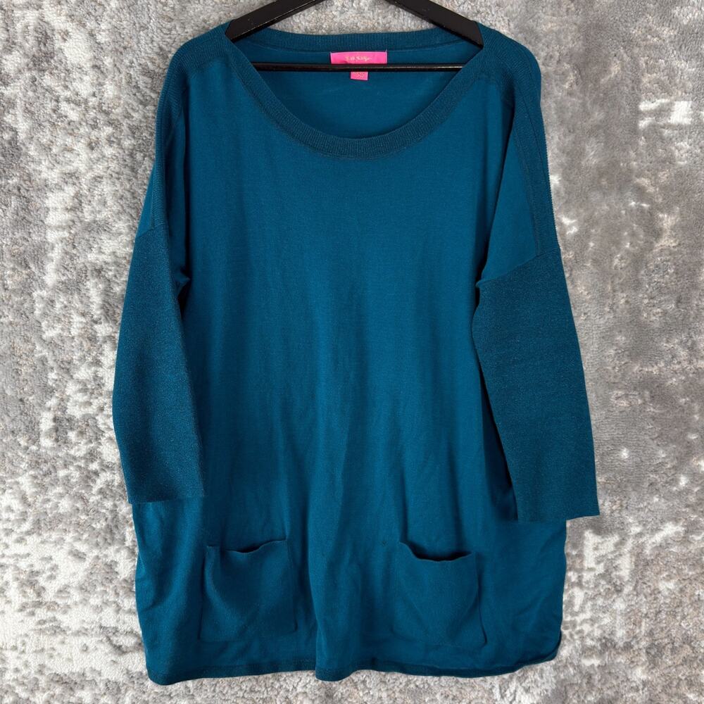 Lilly Pulitzer Size M Scoop Neck Outdoor Sweater Blue‎ Long Sleeve Casual